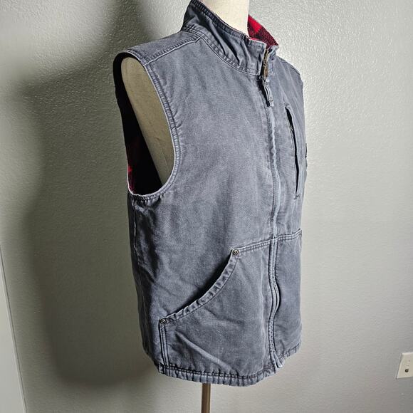 Mens Rugged Canvas Wahl's Navy Outdoor Work Vest with Soft Buffalo Check Lining - Picture 3 of 11